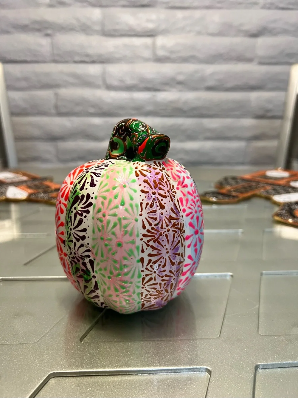 Hand-Painted Multicolor Decorative Pumpkin - Home Holiday Accent